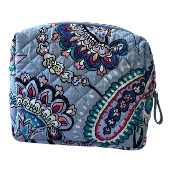 Vera Bradley Small Makeup Cosmetic Bag Blue Makani Paisley Travel Zip Around - Picture 3 of 8